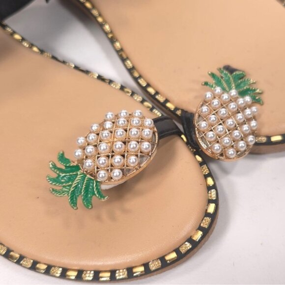 NWOB‎ Women's Pineapple Pearl Rhinestone Beach Slides Flat Toe Sandal Size 40 - Picture 6 of 6